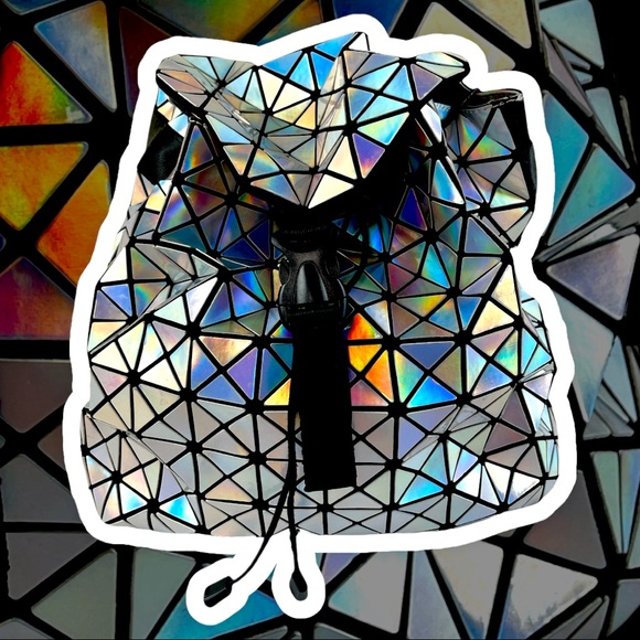 Futuristic Space Iridescent Holographic Geometric Triangles Backpack - Picture 2 of 13